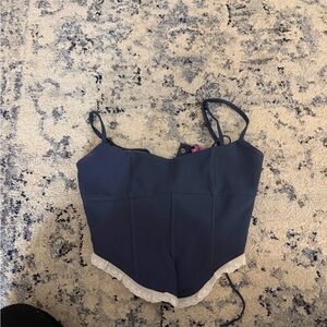 Edikted Navy Tank Top with White Lace